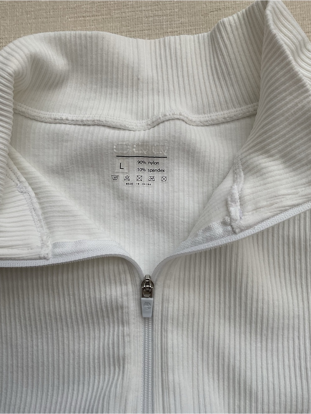 White Ribbed Long-Sleeve Zip Front Bodysuit - Picture 3 of 6